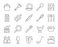 Kitchenware simple black line icons vector set Royalty Free Stock Photo