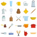 Kitchenware tools cook icons set vector isolated