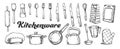 Kitchenware Utensils Collection Ink Set Vector