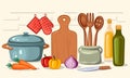 Kitchenware and utensils decorative composition, vector illustration