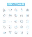 Kitchenware vector line icons set. Cookware, Utensils, Cutlery, Plateware, Appliances, Crockery, Pots illustration