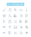 Kitchenware vector line icons set. Cookware, Utensils, Cutlery, Plateware, Appliances, Crockery, Pots illustration