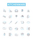 Kitchenware vector line icons set. Cookware, Utensils, Cutlery, Plateware, Appliances, Crockery, Pots illustration