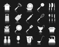 Kitchenware white silhouette icons vector set