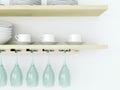 Kitchenware on the wooden shelf. Royalty Free Stock Photo