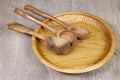 Kitchenware. wooden spoons on a wooden dish.