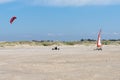 Kite buggy and blokart wind buggy enjoying a windy day on the Wadden Sea island beaches of western Denmark