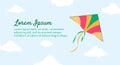 Kite and clouds - banner for print, web. Children festival, active games for kids