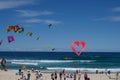 Kite festival with many colorful kites in the sky at Bondi beach, Sydney