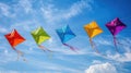 A kite flying against a clear blue sky, is a popular Sinhalese New Year activity. The kites are brightly colored