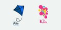 Kite Flying Logo Design. With handrawn style and pink, yellow, green, red, blue colors. Simple, minimalist, premium, and luxury Royalty Free Stock Photo