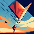 Kite flying in the sky, windsurfing, vector illustration AI generated