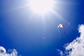 Kite flying in sunlit sky