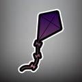 Kite sign. Vector. Violet gradient icon with black and white lin Royalty Free Stock Photo