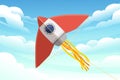 Kite soars in the sky flying colored toy vector illustration with cloudy morning sky on background Royalty Free Stock Photo