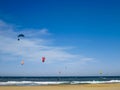 Kite surf at the beach with blue sky