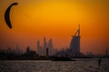 Kite surf silhouette with Burj Al Arab in the background, Dubai, UAE Royalty Free Stock Photo