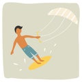 Kite surfer boy catching the wave vintage poster Royalty Free Stock Photo