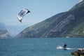 Kite-surfer on the Lake Garda, Italy. Royalty Free Stock Photo