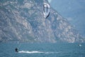 Kite-surfer on the Lake Garda, Italy. Royalty Free Stock Photo