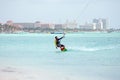 Kite surfer on Palm Beach at Aruba island in the Caribbean Royalty Free Stock Photo