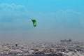 Kite surfer in rough sea and blue sky Royalty Free Stock Photo