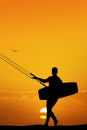 Kite surfer at sunset Royalty Free Stock Photo