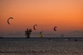 Kite surfer at sunset Royalty Free Stock Photo