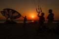 Kite surfer at sunset Royalty Free Stock Photo