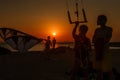 Kite surfer at sunset Royalty Free Stock Photo