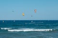 Kite surfer and wind surfer on ocean at El Medano Beach Royalty Free Stock Photo