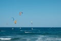 Kite surfer and wind surfer on ocean at El Medano Beach Royalty Free Stock Photo