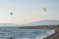 Kite surfers catch the waves on the windy Adriatic, Ulcinj, Montenegro. Royalty Free Stock Photo