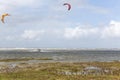 Kite surfers in naturereserve in Holland Royalty Free Stock Photo