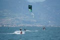 Kite-surfers on the Lake Garda, Italy. Royalty Free Stock Photo