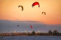 Kite Surfers at Sunset Royalty Free Stock Photo