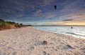 Kite Surfers at sunset on Silver Beach, Botany Bay Australia Royalty Free Stock Photo