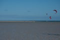 Fuerteventura, kite-surfers at the lagoon