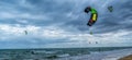 Kite surfers under the stormy sky Royalty Free Stock Photo