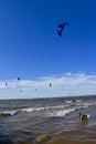 Kite Surfers and Windsurfers at Tiscornia Park Beach, Lake Michigan Royalty Free Stock Photo