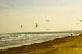 Kite surfing Gliding up and down with their surf boards, Kite Surfing on the coastal waves Royalty Free Stock Photo