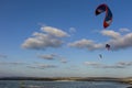 Kite surfing on an canary lagoon. Royalty Free Stock Photo