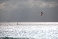 Kite surf at cloudy day in Portugal Royalty Free Stock Photo