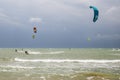 Kite surfing on Mediterranean sea