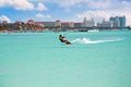 Kite surfing at Palm Beach on Aruba in the Caribbean Sea Royalty Free Stock Photo