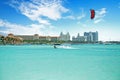 Kite surfing at Palm Beach on Aruba in the Caribbean Sea Royalty Free Stock Photo