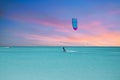 Kite surfing at Palm Beach on Aruba in the Caribbean Sea Royalty Free Stock Photo