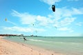 Kite surfing at Palm Beach on Aruba in the Caribbean Sea Royalty Free Stock Photo