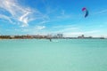 Kite surfing at Palm Beach on Aruba island Royalty Free Stock Photo