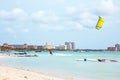 Kite surfing on Palm Beach on Aruba island Royalty Free Stock Photo